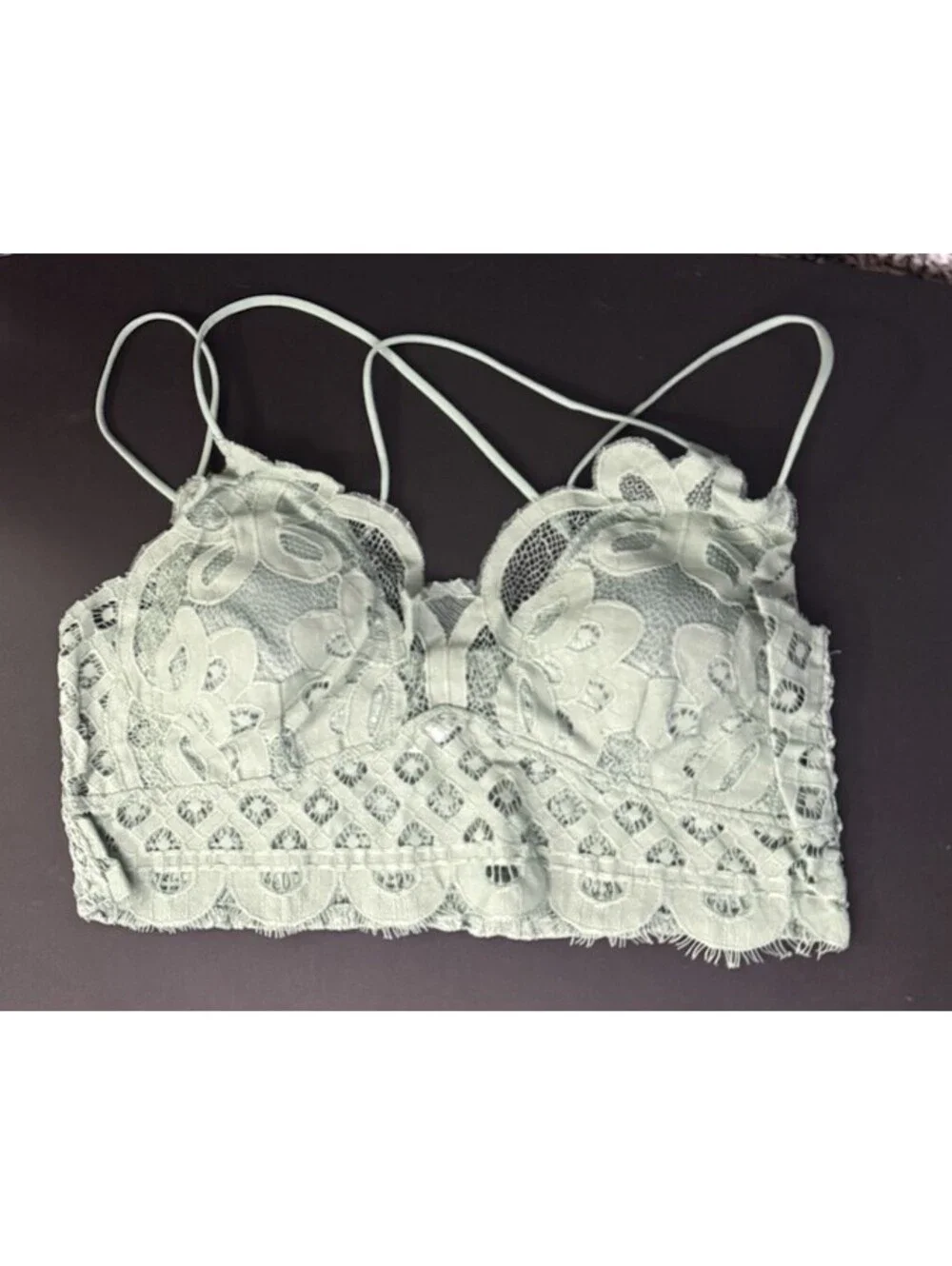 ZENANA Green Floral Lace Bralette Bra 1XL Wireless Spaghetti Adjustable Straps